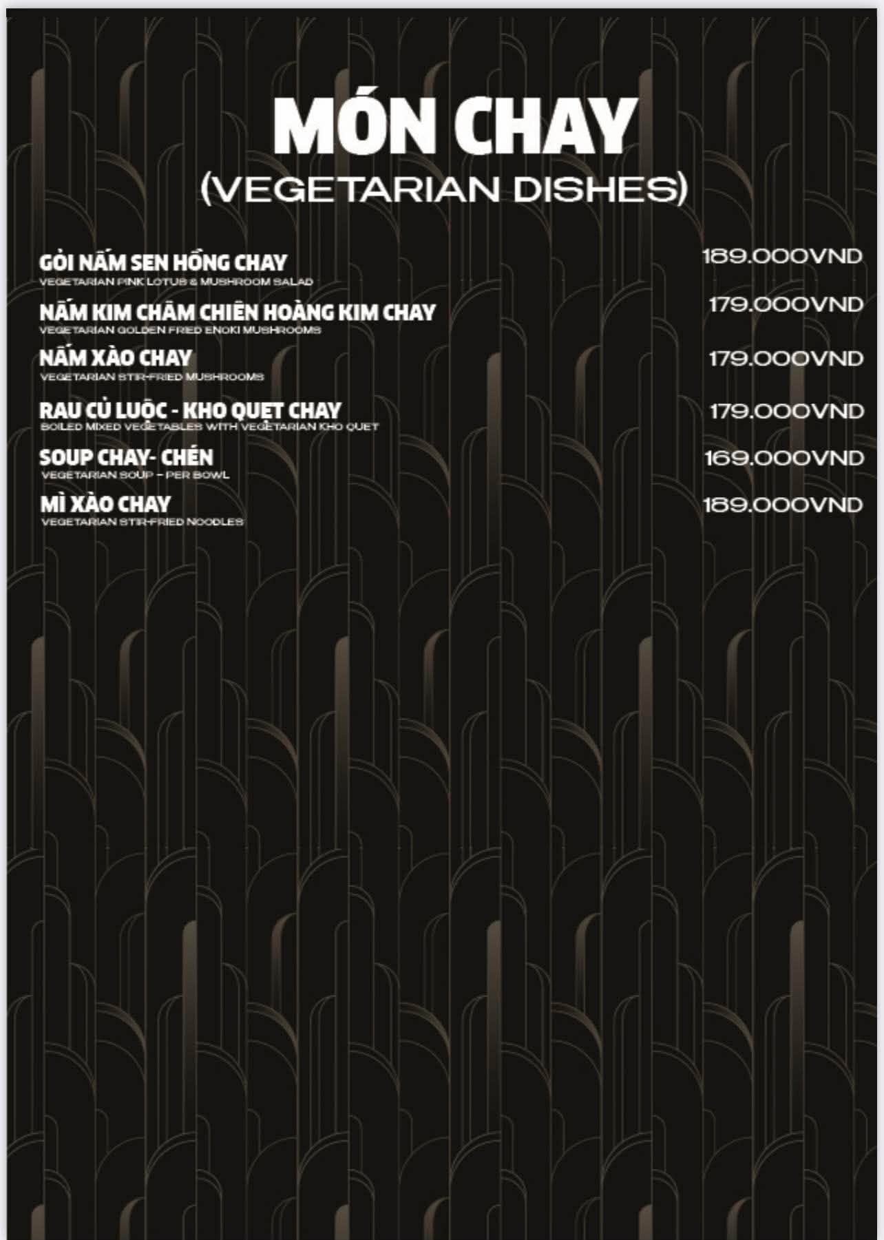 Menu The Wann — thực đơn món chay riêng